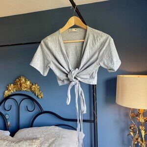 Grey 100% Cotton Wrap Crop Top